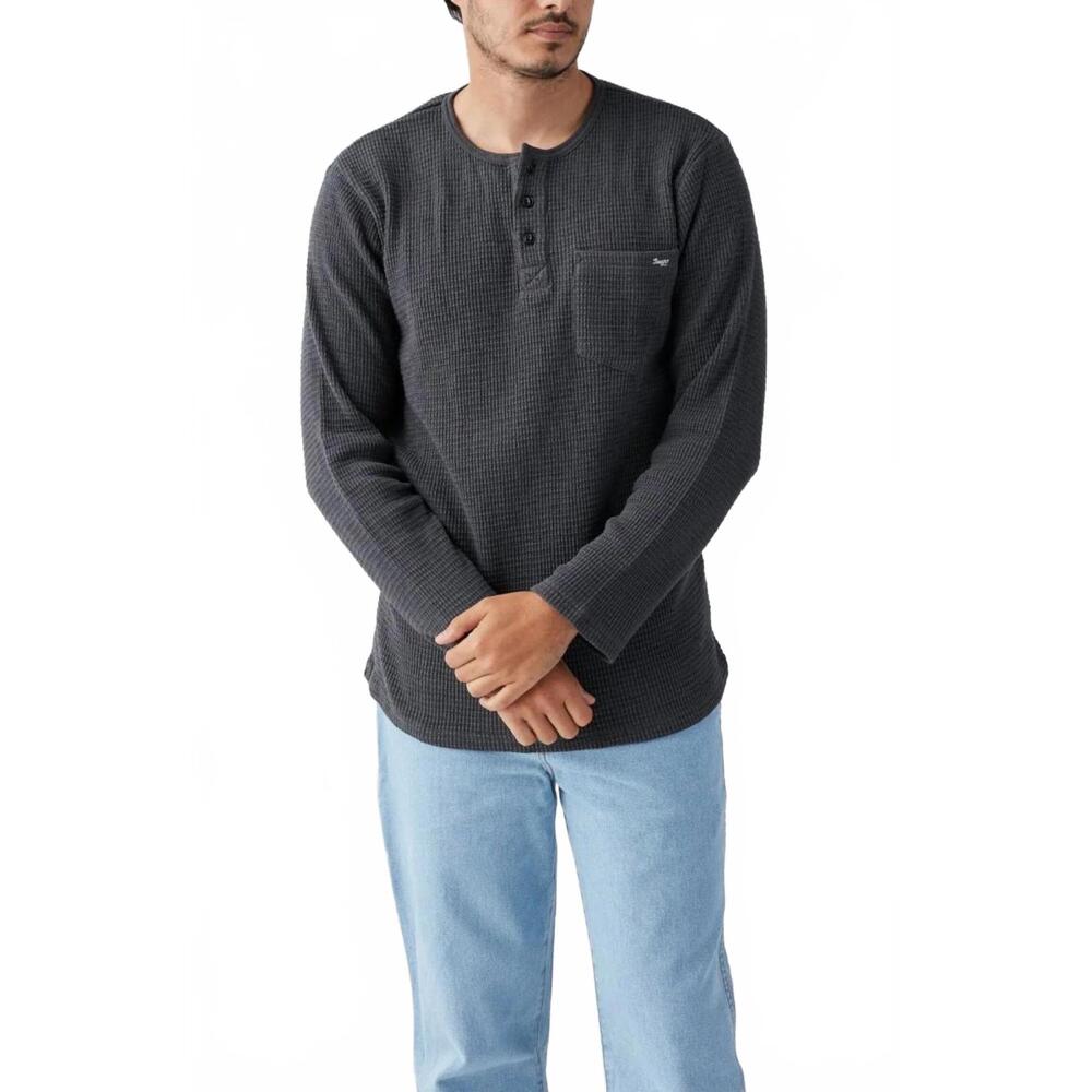 NEW SEAGER CO. men's sawpit henley thermal top in vintage black